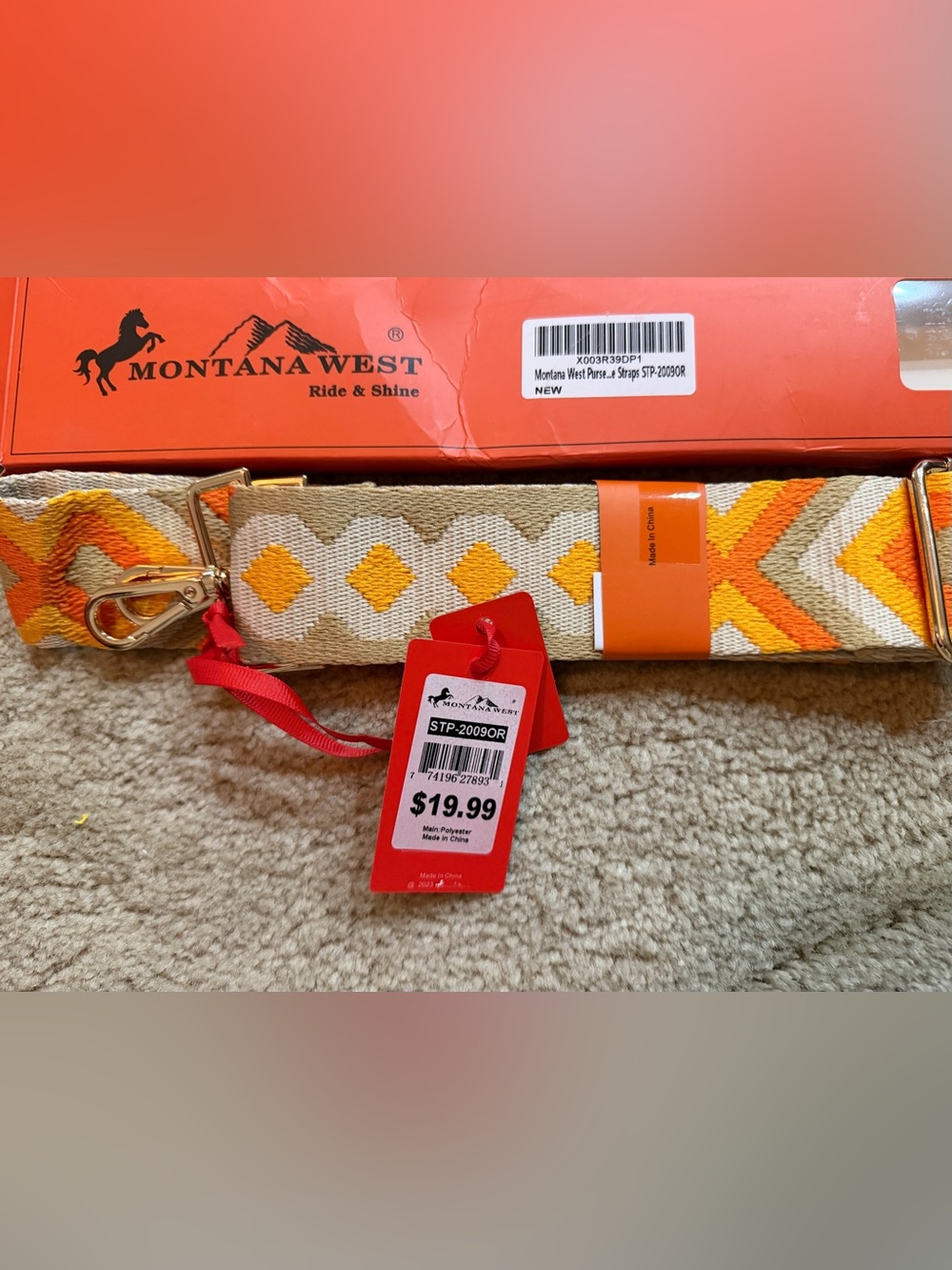 Montana West Orange and Cream Patterned Purse Strap